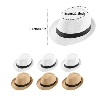 White Khaki Panama Hats Portable Summer Beach Set