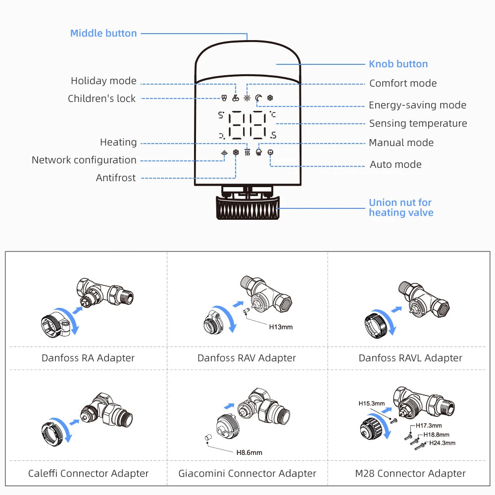 6PC WiFi TRV Radiator Valve Smart Temperature Controller