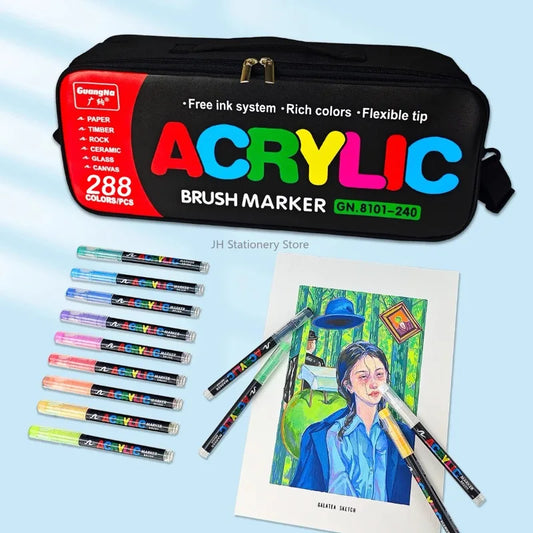 Color Acrylic Paint Marker Set Brush Tip DIY Art Kit