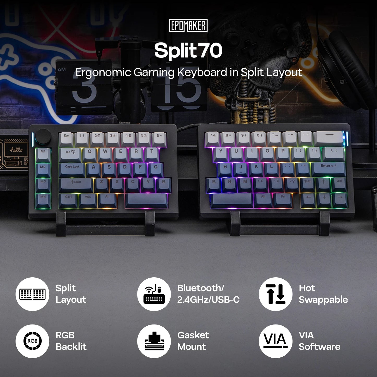 Split70 Wireless Split Mechanical Keyboard Black