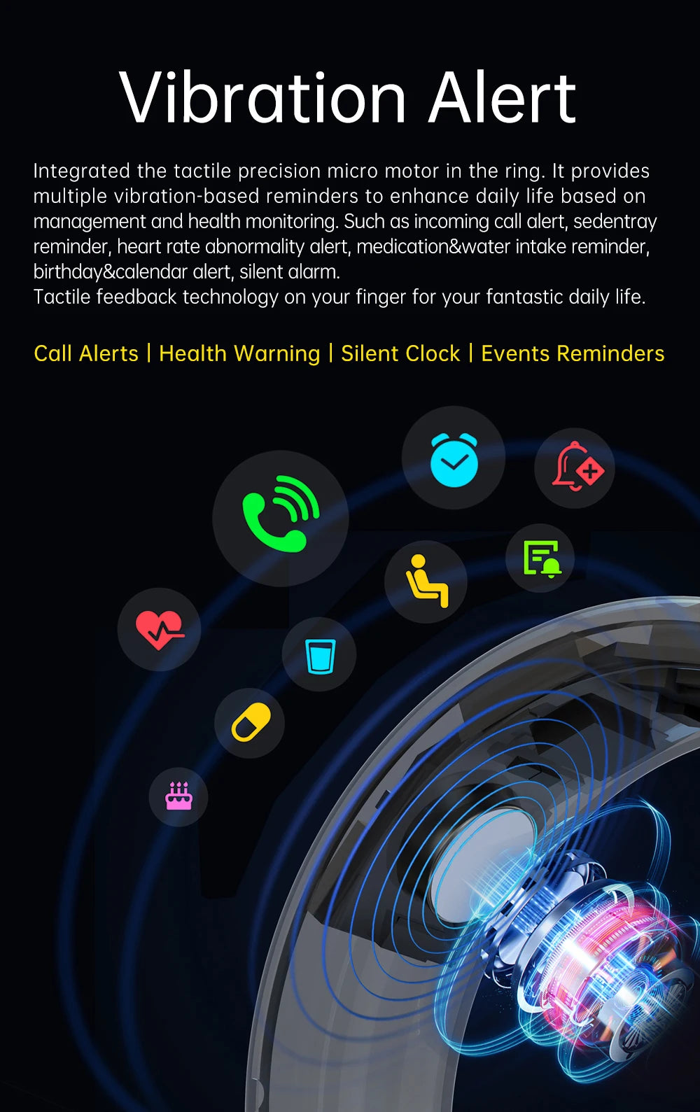 Vibration & Message Alert Smart Ring Size 10