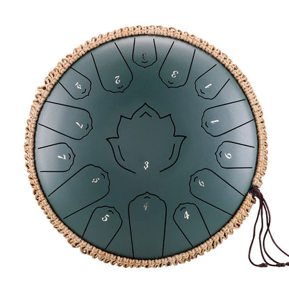 Dark Green 15 Note Tongue Drum 13 Inch Handpan