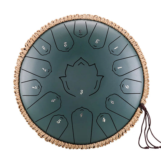 Dark Green 15 Note Tongue Drum 13 Inch Handpan