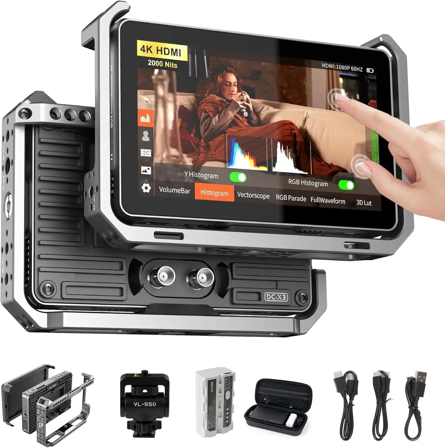 6 Inch FHD Camera Monitor 2000 Nits Touchscreen 4K HDMI SDI