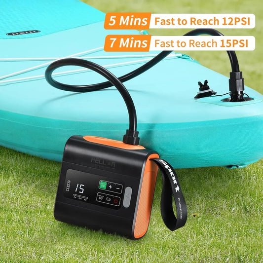 Compact Rechargeable Air Pump for Beds and Pools Orange