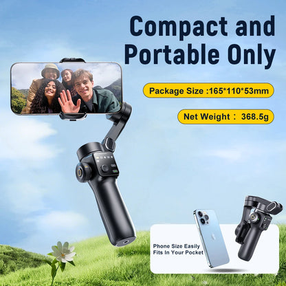 Travel Gimbal Kit with Selfie Stick for iPhone Android Black