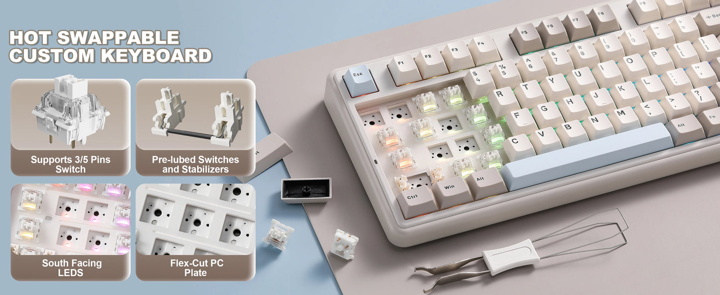 Wireless QMK VIA Mechanical Keyboard RGB Hot Swap Beige