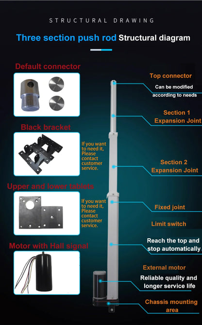 200mm Telescopic Electric Push Rod 1000N High-Thrust