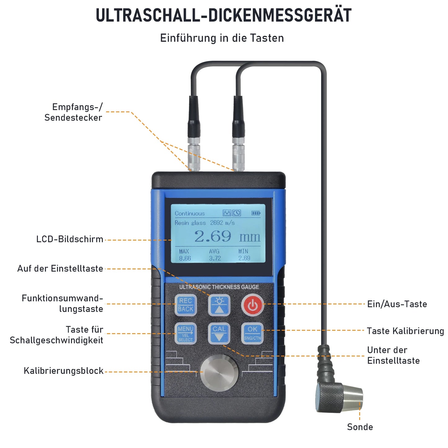 Digital Ultrasonic Thickness Gauge Meter 1–350mm