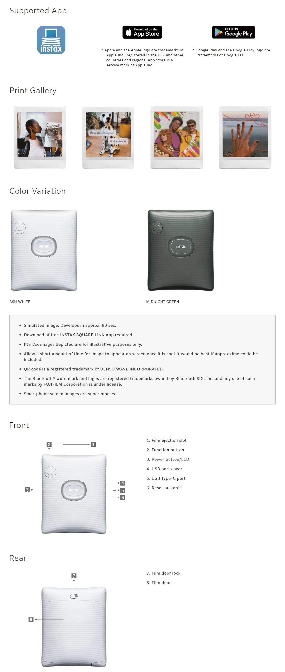 FUJIFILM INSTAX SQUARE LINK Portable Bluetooth Photo Printer for Mobile Devices