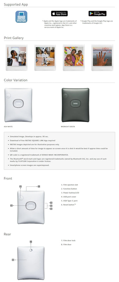FUJIFILM INSTAX SQUARE LINK Portable Bluetooth Photo Printer for Mobile Devices