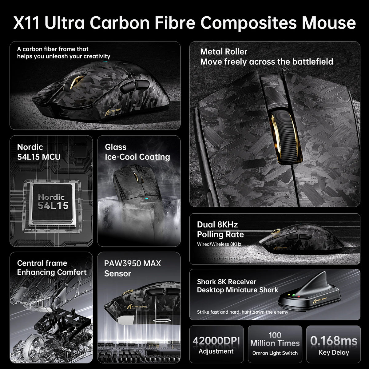 Ultra-Light Wireless Gaming Mouse 42K DPI 8K Polling