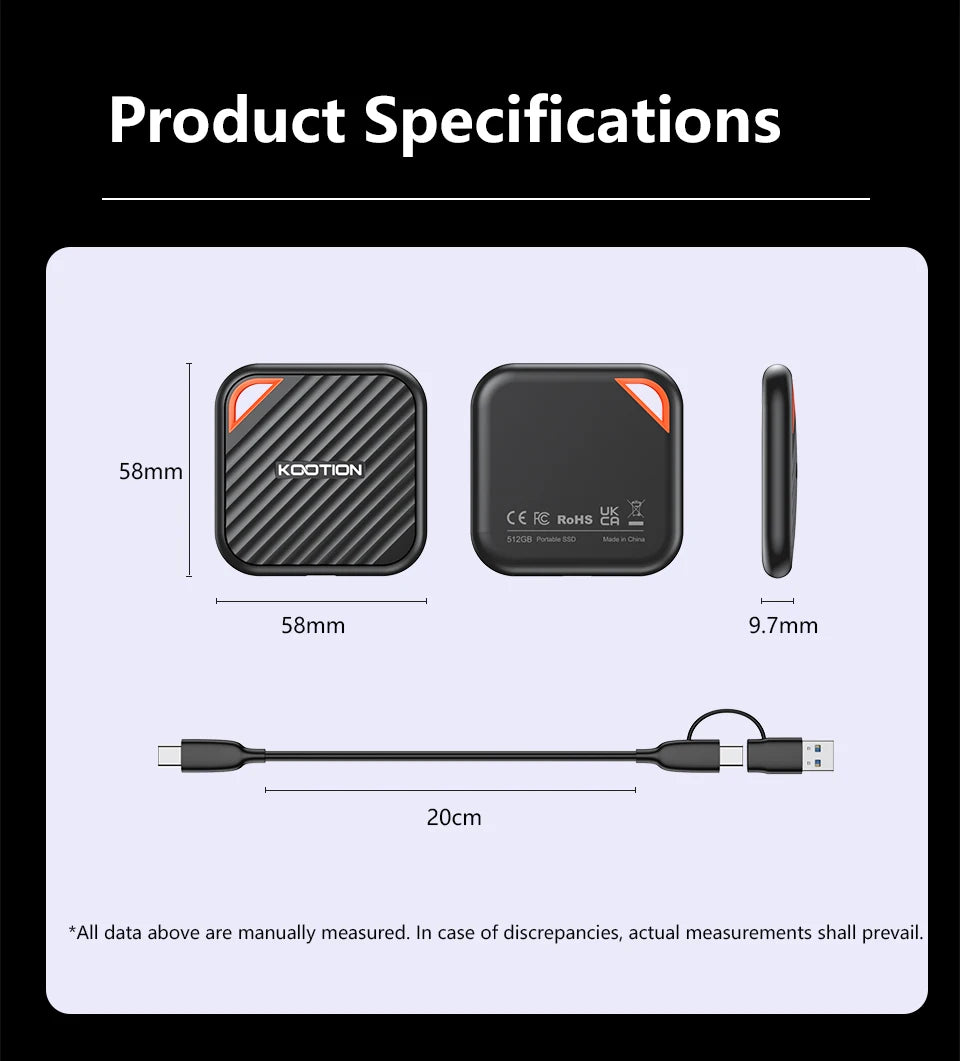 2TB Portable External SSD USB-C High-Speed Storage