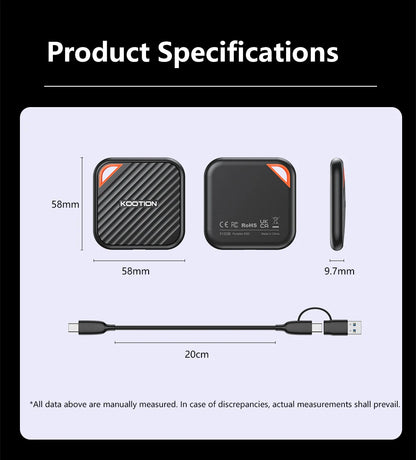 2TB Portable External SSD USB-C High-Speed Storage