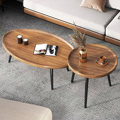 2-Piece Round Nesting Coffee Table Set Wood Metal