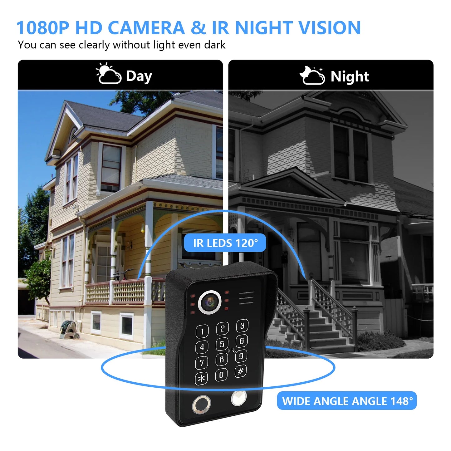 Black Smart Video Intercom Doorbell 10" Screen with Two-Way Audio