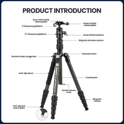 Portable Carbon Fiber Camera Tripod 151cm with Monopod Black