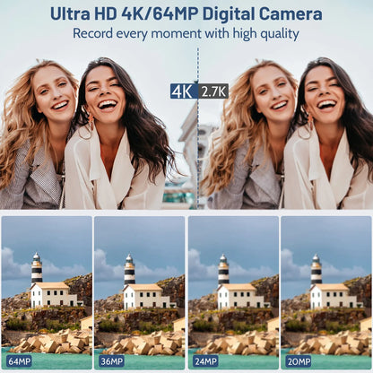 Compact 4K Digital Camera 64MP 18X 32GB Black