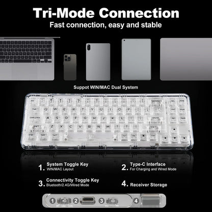 Wireless 68% RGB Mechanical Keyboard Cyan Hot Swap
