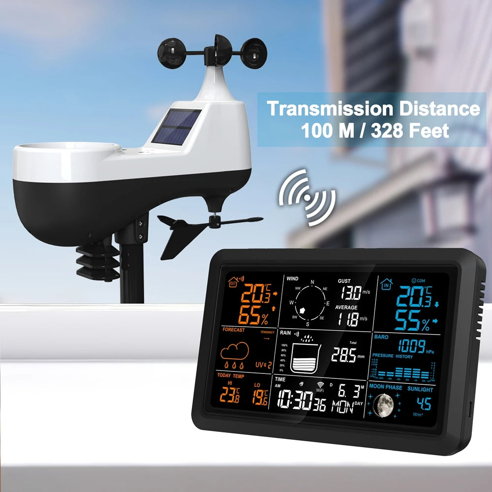 7.5 Inch Black Smart Weather Station with UV and Rainfall Meter