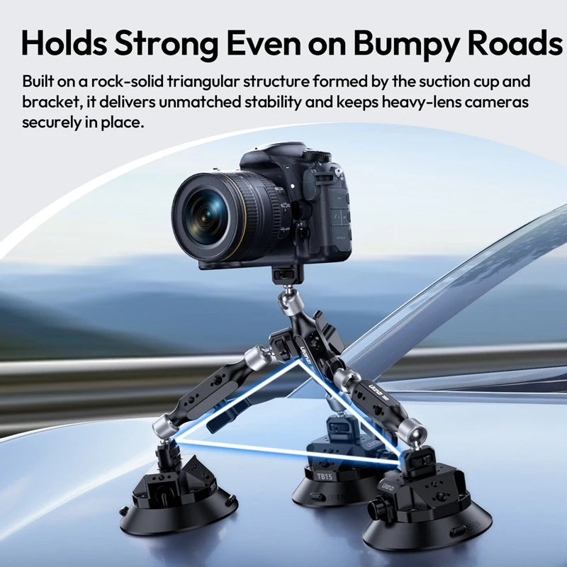 Vehicle-Mount 3-Arm Suction Cup Camera Bracket