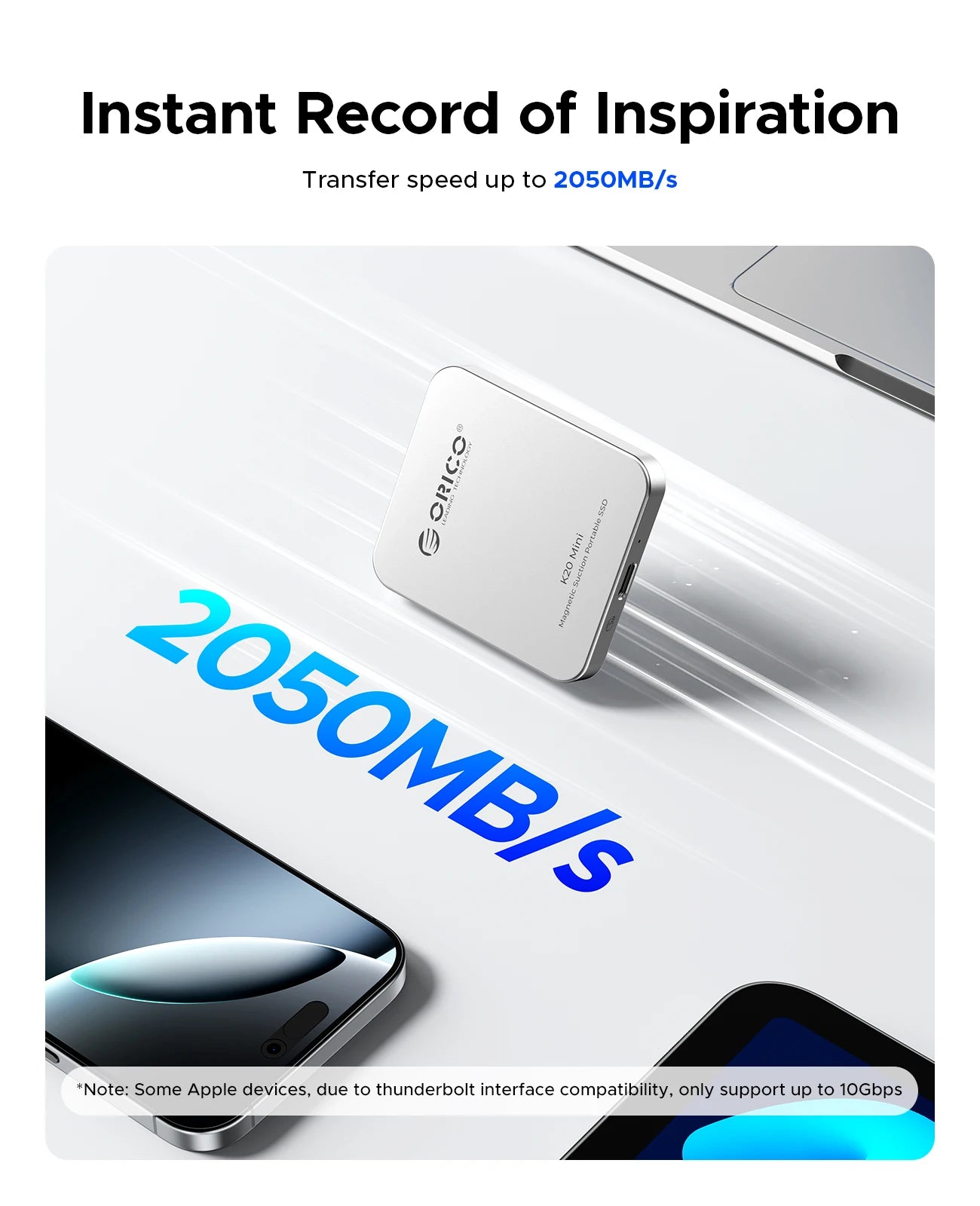 Orico Silver 2TB Portable Solid State Drive High Speed Storage