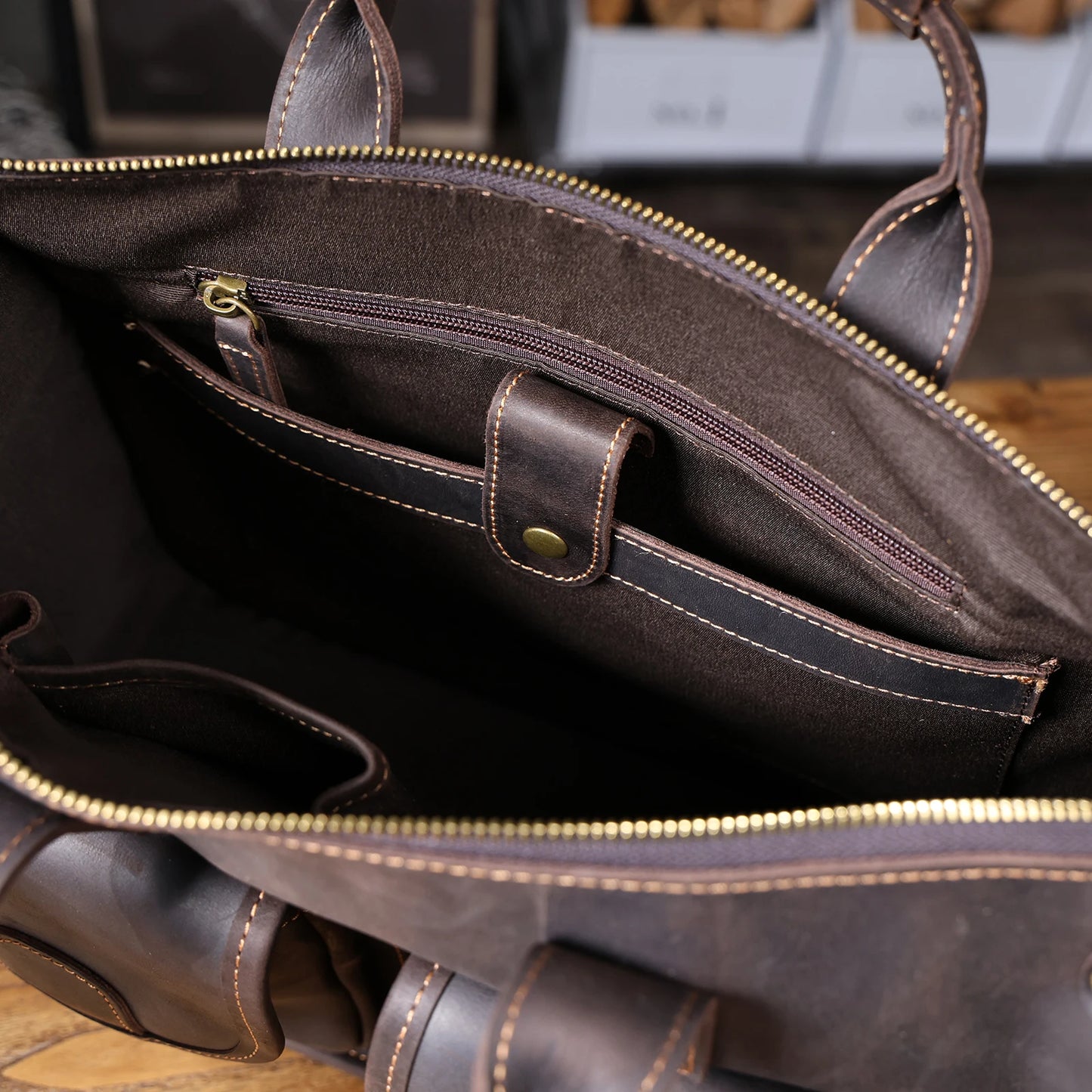 14” Genuine Leather Laptop Briefcase Vintage Messenger Bag