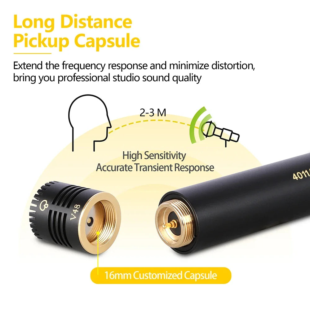 Wired Condenser Microphone Set 1 Mic 3 Capsule Recording Kit