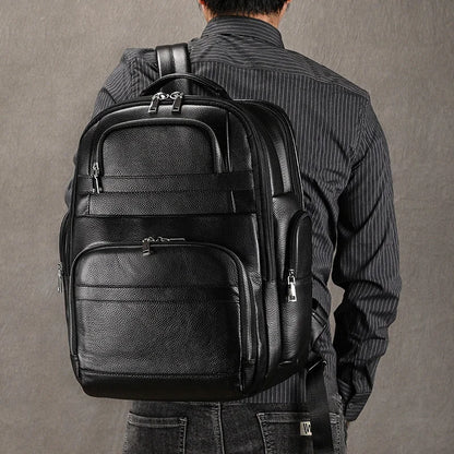 Large Capacity Leather Laptop Backpack with USB Charging