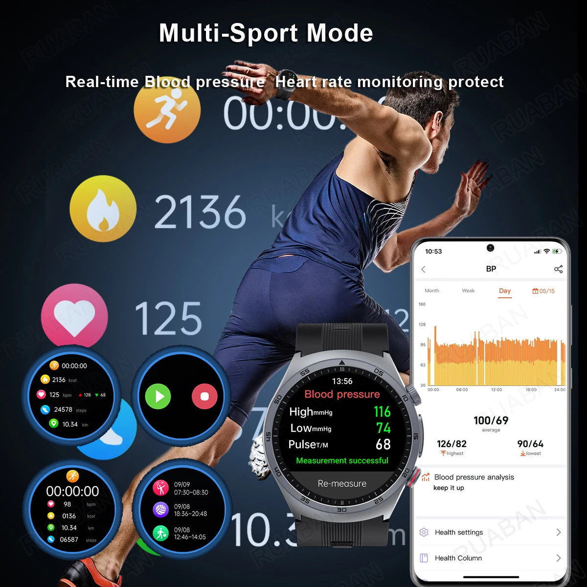 Red Airbag Smart Watch Heart & Health Tracker