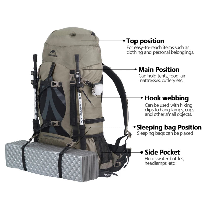Black 70L Travel & Hiking Backpack with Support