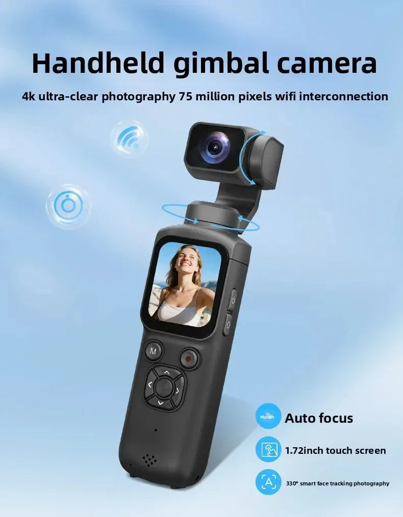 4K Action Camera 64MP Face Tracking Gimbal Stabilizer