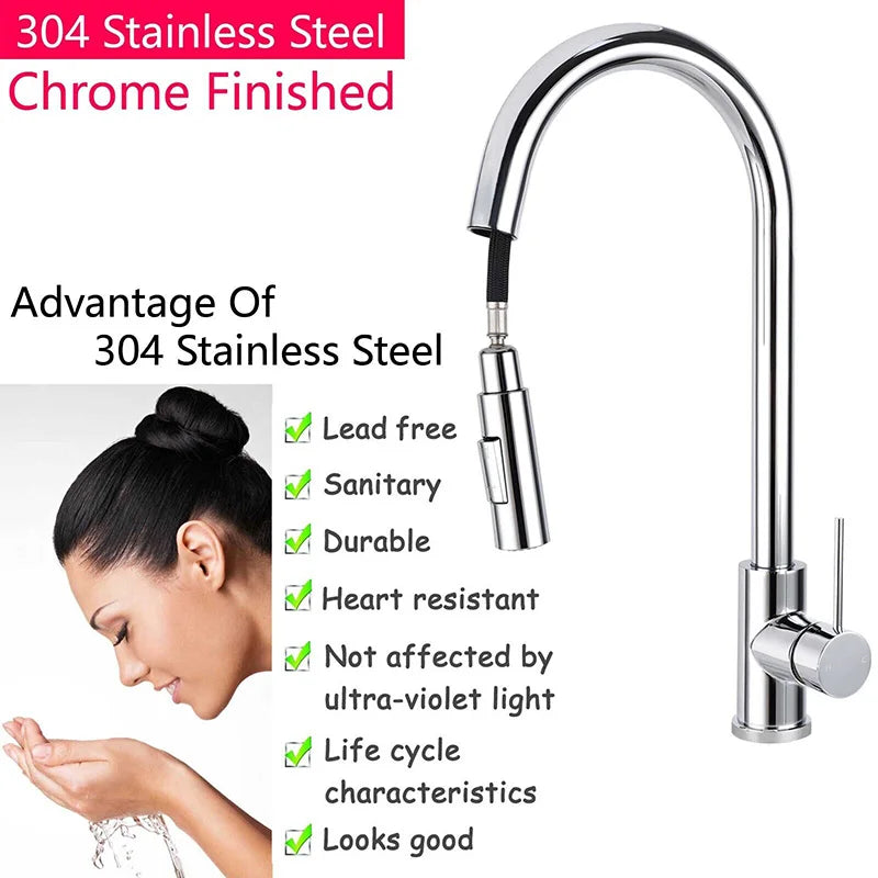 Pull Out Kitchen Sink Mixer Tap Chrome 2 Mode Faucet