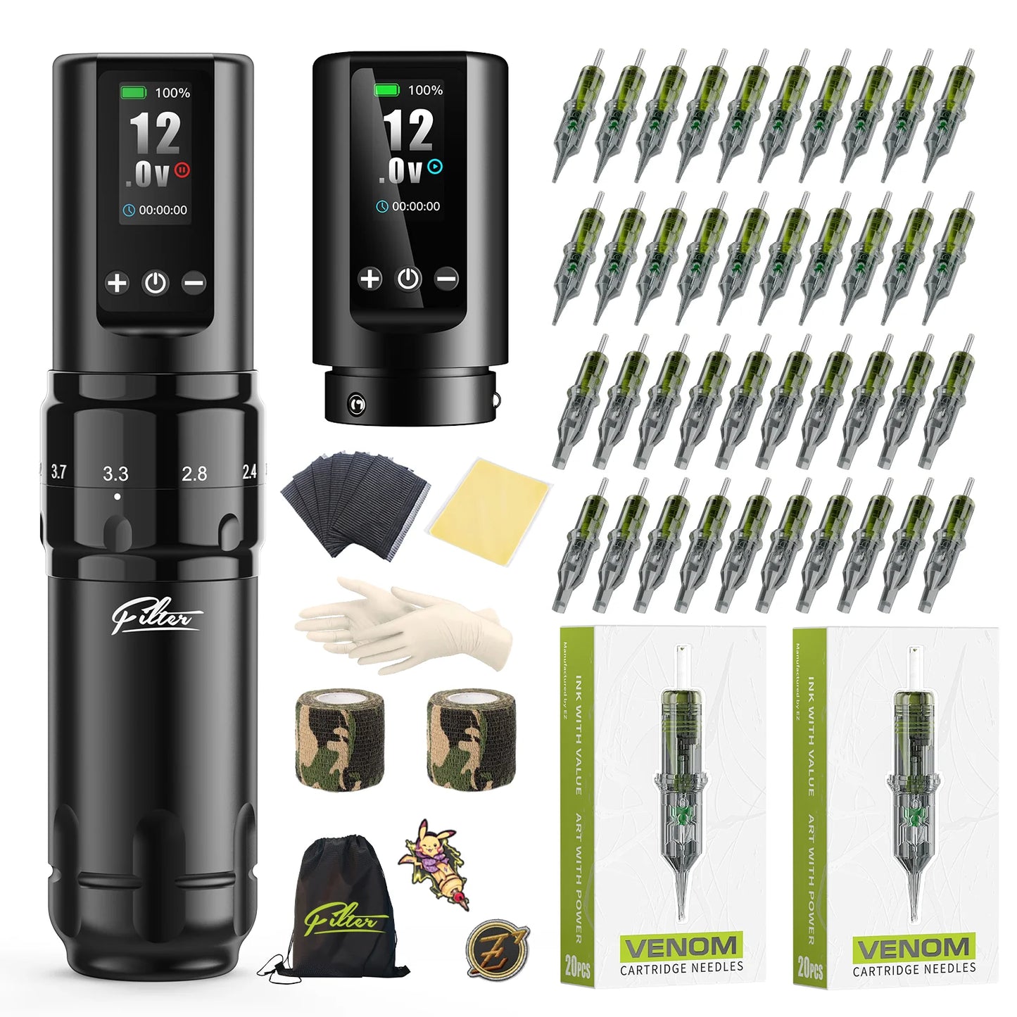 Wireless Tattoo Pen Kit 40 Cartridge Needles Set