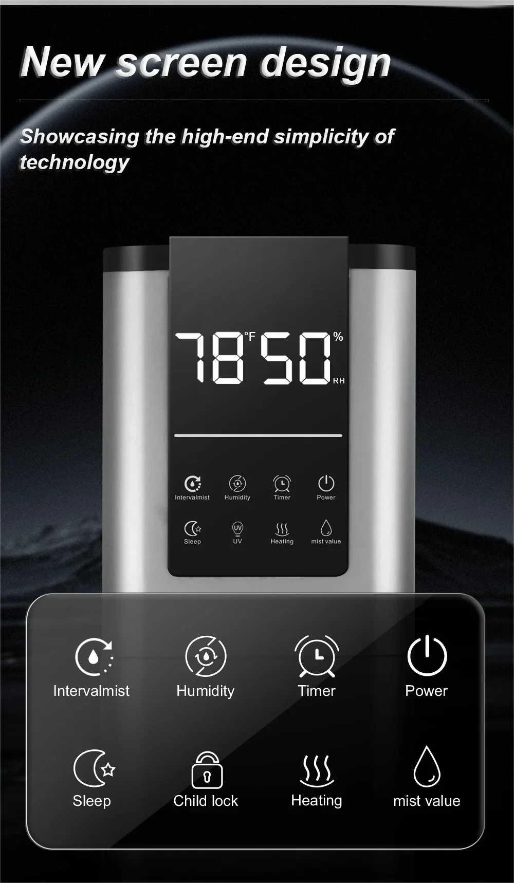 13L Grey Air Humidifier with UV Disinfection and Aroma Box