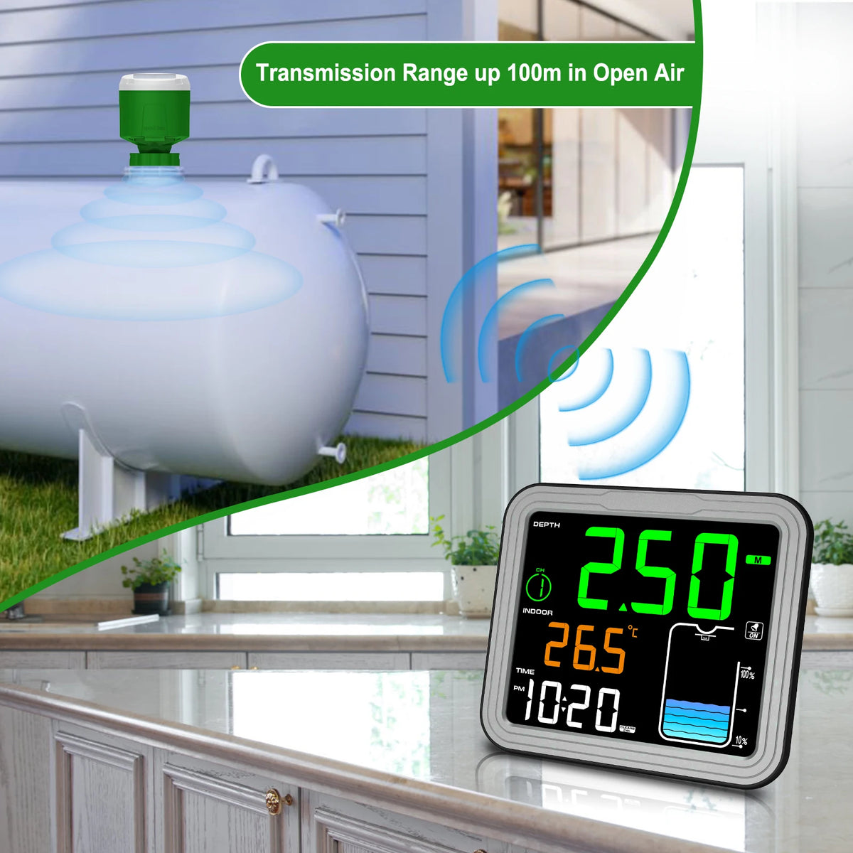 8in1 Wireless Tank Level Monitor with Alarm & LCD Display