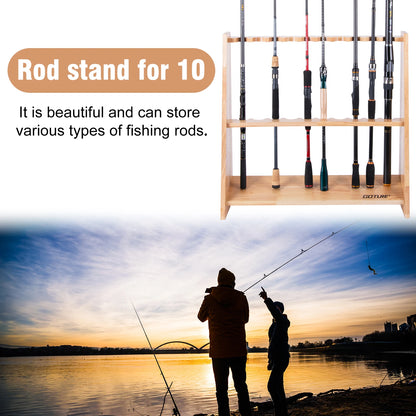 Wooden Fishing Rod Holder Stand Compact Easy Assemble