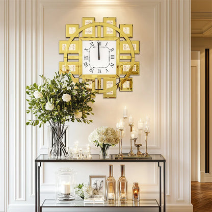 60cm Crushed Crystal Diamond Wall Clock Gold Decor