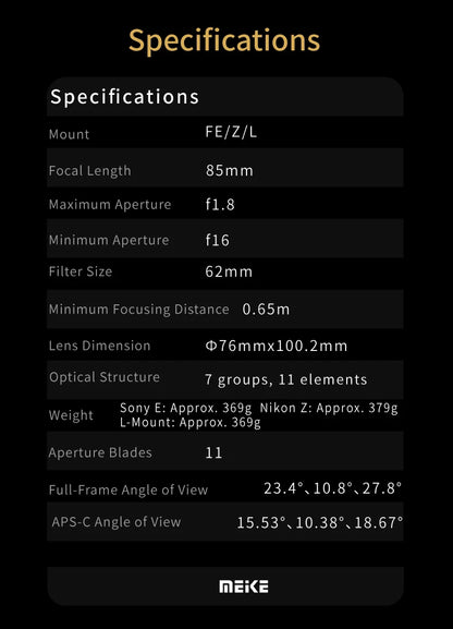 Full Frame 85mm F1.8 STM Portrait Lens Nikon Z Mount