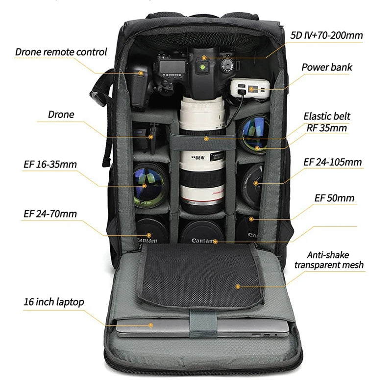 Professional Black Shoulder Bag for Camera Drone and Gear