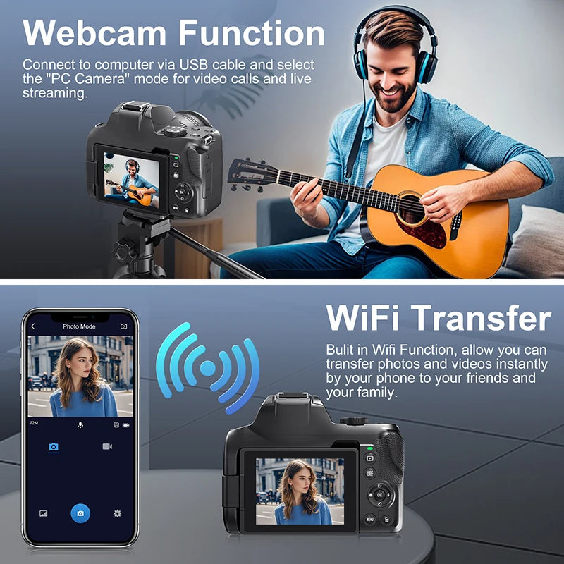 UHD 4K 72MP Wi-Fi Vlogging Camera with Flip Display