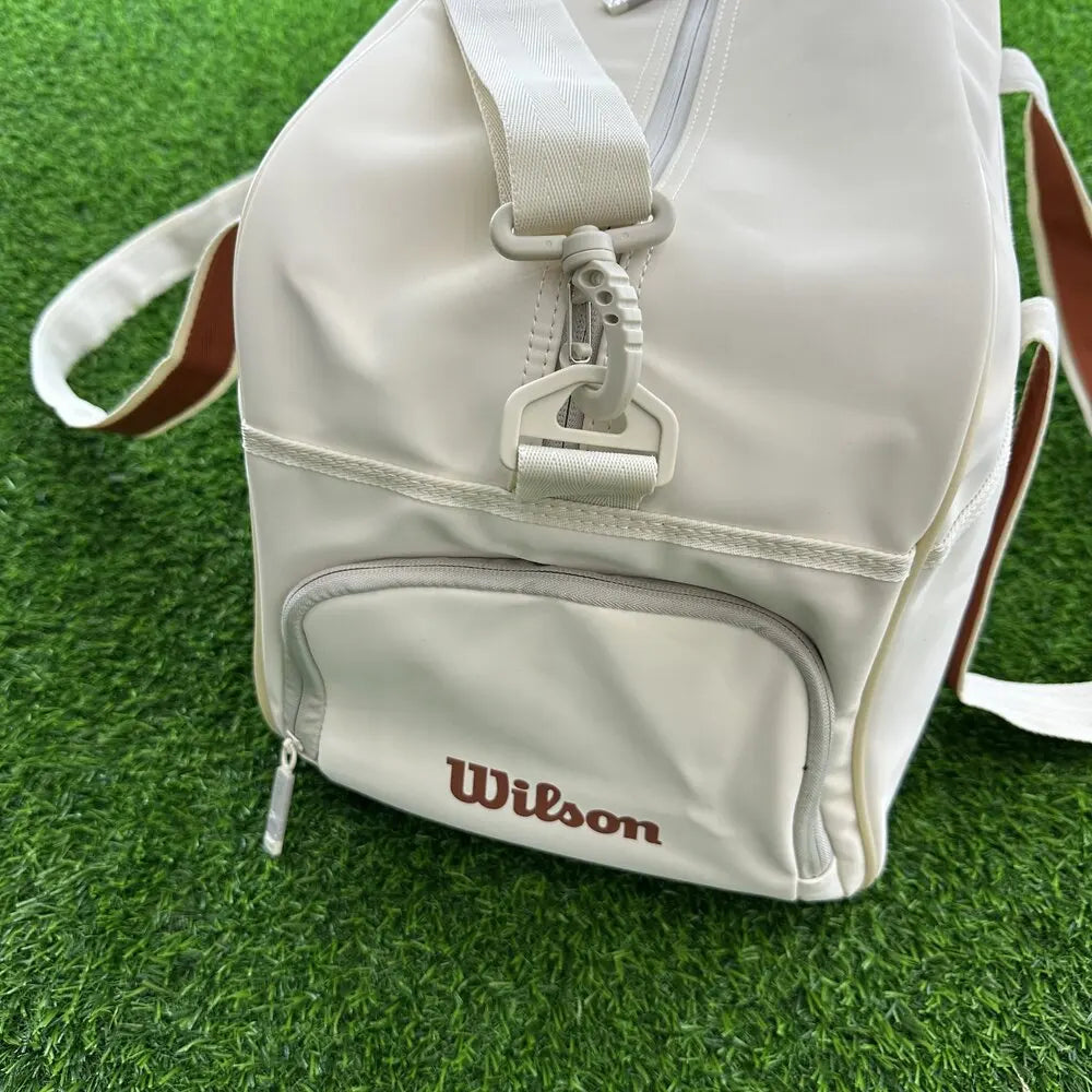 Vintage Tennis Racket Duffel Bag Cream for Men and Women