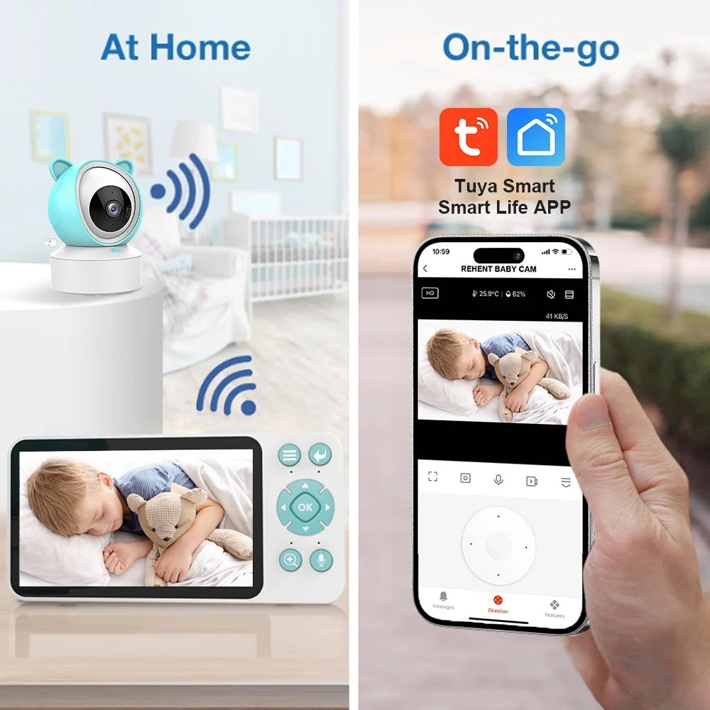 Smart WiFi Baby Monitor 1080P PTZ with 5-Inch Screen