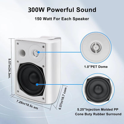 300W Bluetooth Wall Mount Speakers 2-Pack White
