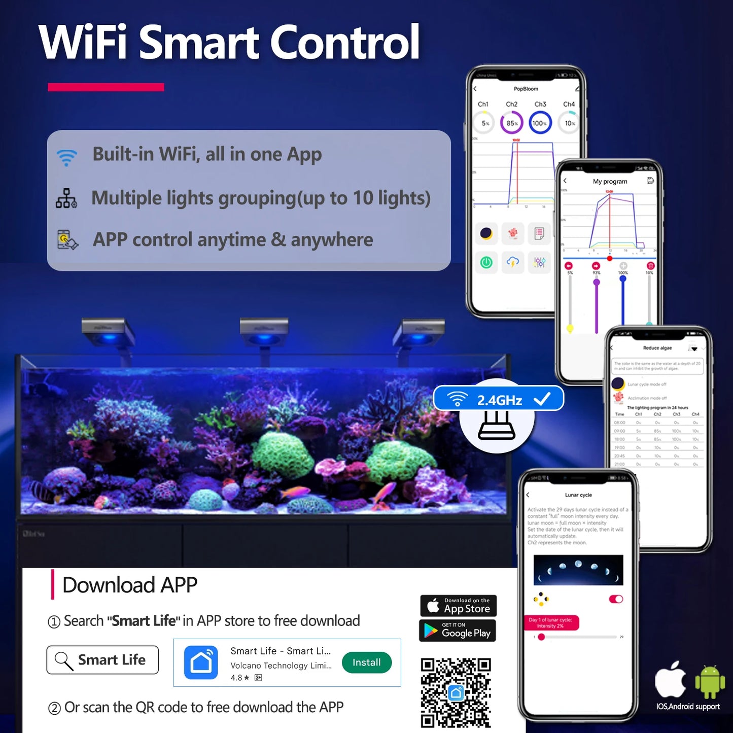 RL60 WiFi Aquarium LED Light Full Spectrum Reef Lamp Arm Kit