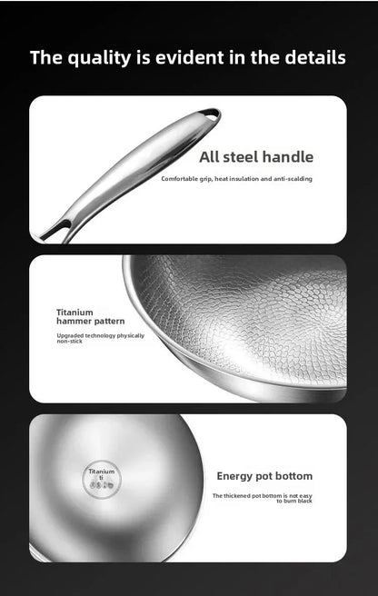 32cm Titanium Wok Flat Bottom Non-Stick Pan with Steamer