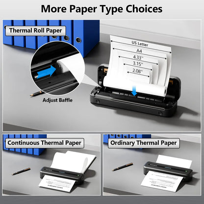 Purple Portable Wireless Bluetooth Inkless Printer A4 Thermal