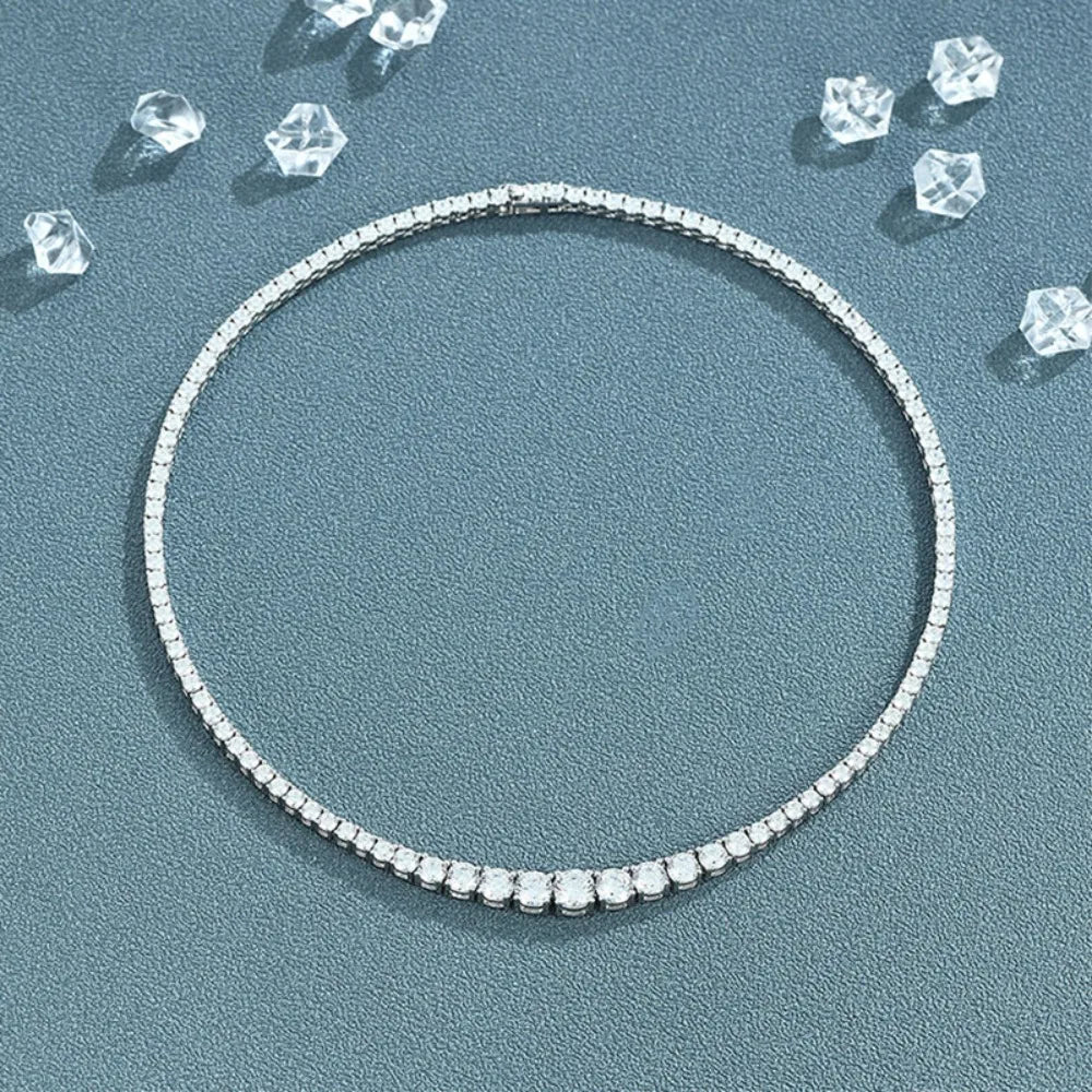 Gradient Moissanite Tennis Necklace 16in Sparkling Sterling Silver