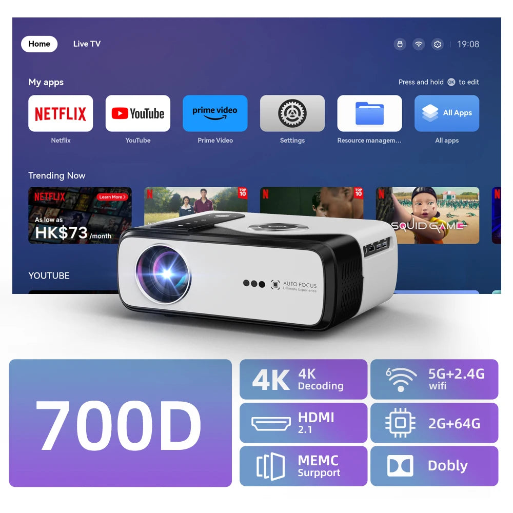 4K UHD Home Theater Projector 2+64GB Dual WiFi