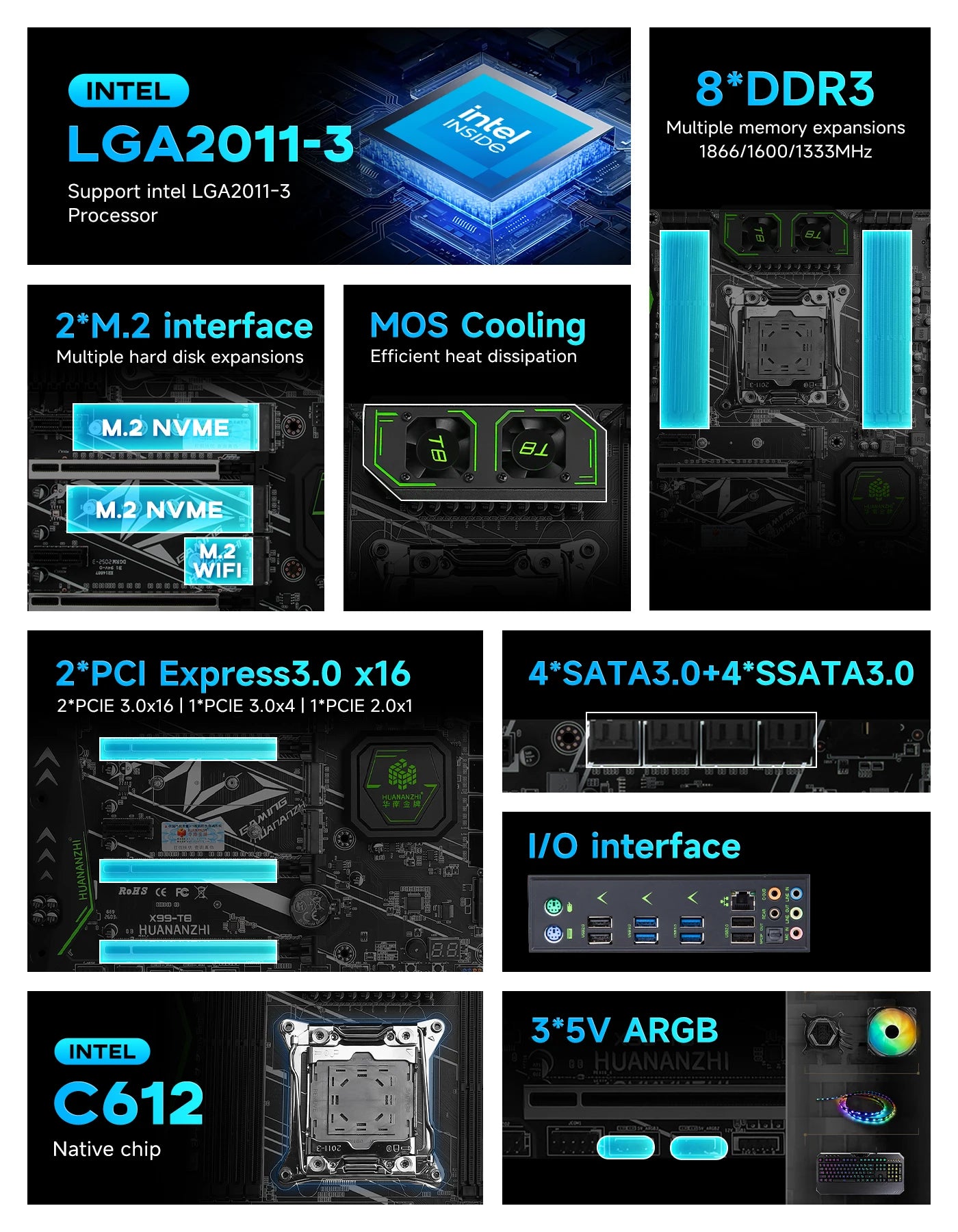 X99 LGA 2011-3 ATX Motherboard DDR3 ARGB TPM2.0